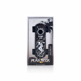 Playdeck Skateboard 510 Battery in packaging with skateboarder graphic, USB charging cable included. Compact, adjustable voltage, and pocket-friendly design for 510-thread cartridges.