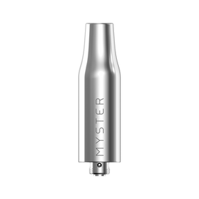 Close-up of 510 Oil Chamber - 2 pack, featuring polished metal atomizer with MYSTER branding, 510-thread connection, and tapered mouthpiece, compatible with vaporizer batteries.