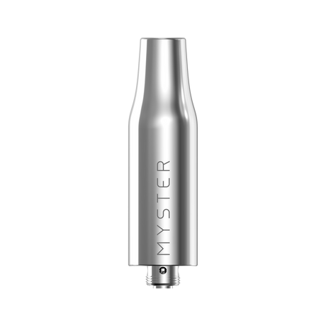 Close-up of 510 Oil Chamber - 2 pack, featuring polished metal atomizer with MYSTER branding, 510-thread connection, and tapered mouthpiece, compatible with vaporizer batteries.