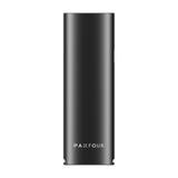PAX FOUR vaporizer in upright position; sleek black design, PAX FOUR branding. Ideal for dense vapor, precision control, and easy maintenance.