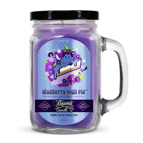 Scented Candle - Blueberry High Pie in a glass jar, designed to eliminate odors and smoke with a 90-hour burn time, premium soy blend.