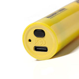 High-Lighter 510 Vaporizer, USB-C port, black button, and tiny hole on bright yellow cylindrical housing, resembling a compact, highlighter-styled battery.