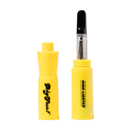 Two yellow High-Lighter 510 Vaporizers, one capped and one uncapped, showcasing its clear cartridge and black mouthpiece, resembling highlighter pens for discreet use.