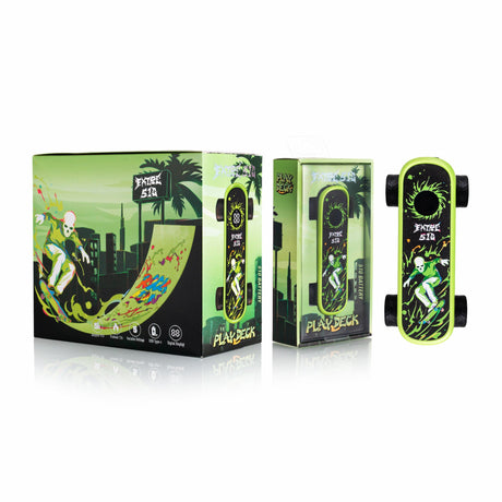 Playdeck Skateboard 510 Battery displayed with packaging featuring a skeleton skater design; includes digital display, USB-C port, and variable voltage controls.