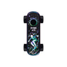 Top-down view of the Playdeck Skateboard 510 Battery with visible wheels, featuring a skull skater graphic on the grip tape against a colorful background.