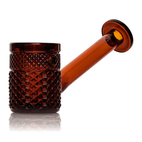 Twenties Collection Hand Pipe, amber-tinted, textured glass with a bowl and angled stem, sturdy flat base for secure tabletop use.