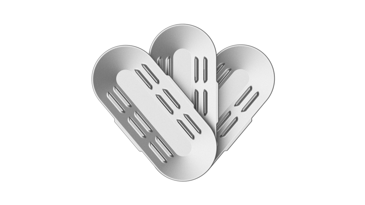 PAX FLOW Oven Screen - 3 Pack: Abstract metallic emblem design with three oval plates, ensuring consistent heat distribution for PAX 2 and PAX 3 devices.