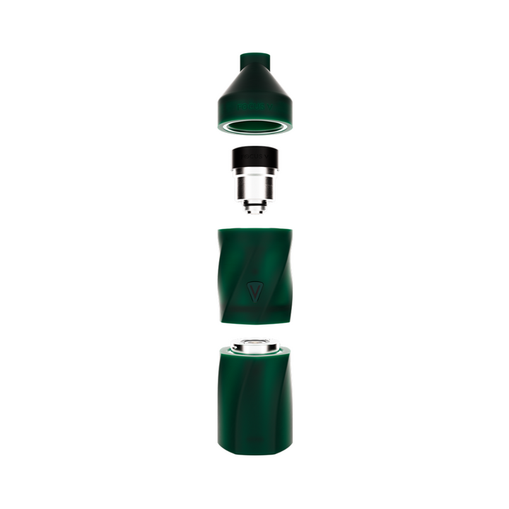 Exploded view of AERIS Colorway Portable E-Rig Kit, displaying detachable mouthpiece, heating chamber, upper and lower molded body housing with connectors and battery contacts.