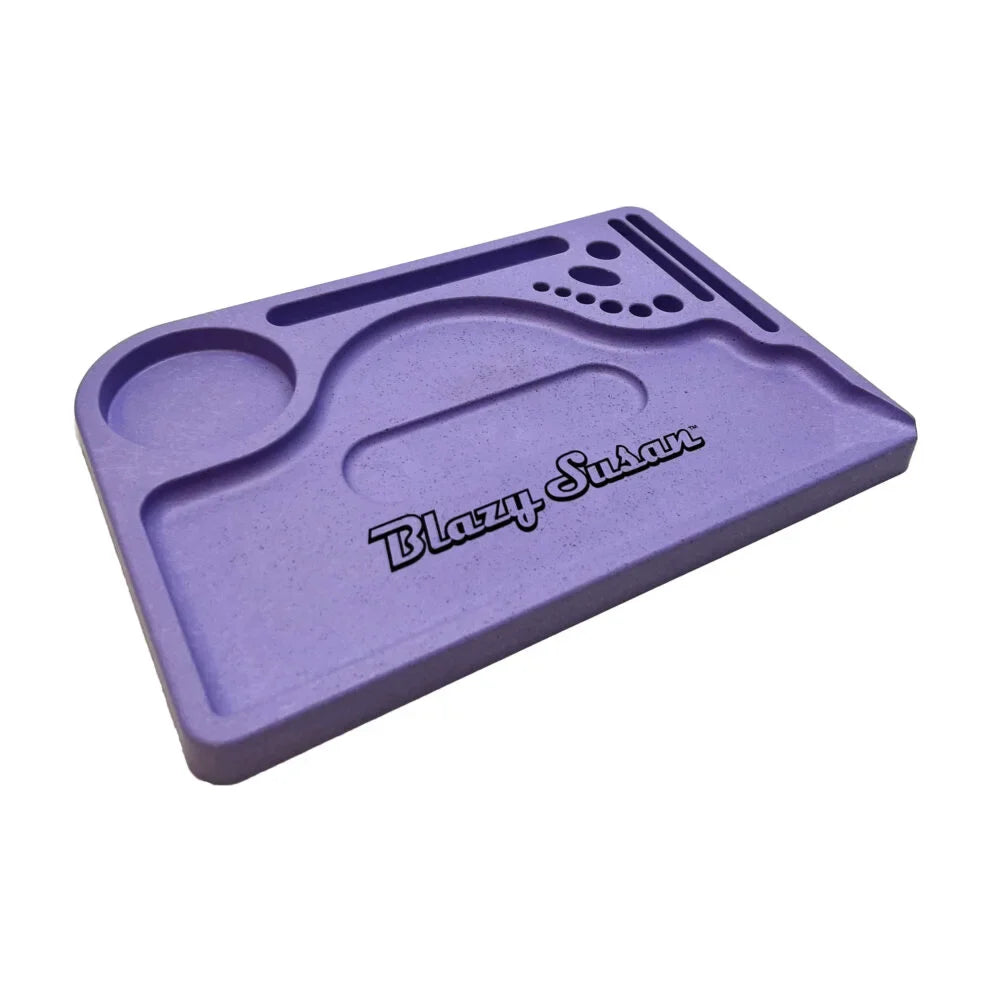 The molded Hemp Plastic Rolling Tray features recessed areas for organizing herbs, papers, and tools, showcasing a compact and eco-friendly design.