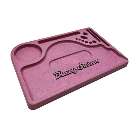 Pink Hemp Plastic Rolling Tray with speckled design, featuring recessed compartments for organizing tools and essentials, crafted from durable, biodegradable hemp plastic for eco-conscious use.