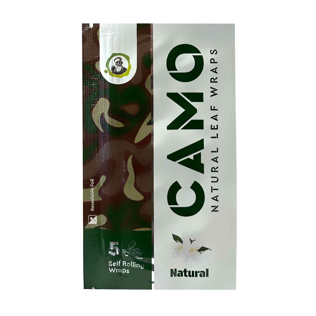 Close-up of a Chamomile Wraps - Natural carton, highlighting the eye-catching packaging for 25 packs, emphasizing the natural, tobacco-free wrap's premium quality.