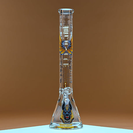 18 Beaker Bong - Anubis with dragon design, featuring robust glass construction for stability and a spacious 18-inch height for smoother smoking sessions.