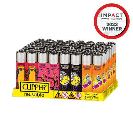 Classic Large Reusable Lighter - BMX Collection in a box, featuring vibrant action sports-inspired graphics, emphasizing style, practicality, sustainability, and reusability.