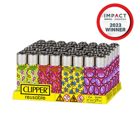 Classic Large Reusable Lighter - Psycho Stickers Designs - 48 Pack, featuring vibrant, psychedelic sticker-inspired designs, perfect for adding flair to your collection.