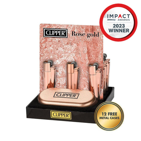 Close-up of the Metal Reusable Lighter - Rose Gold, showcasing its elegant design with a built-in packing tool, part of a 12-pack set.