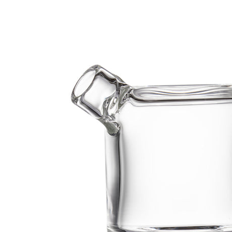 Column Mini Dab Rig - Clear, close-up of the rim and spout, showcasing its sleek borosilicate glass design, emphasizing durability and precision craftsmanship.
