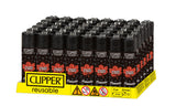 A countertop display of Classic Large Lighters - Canada Strong and Free, featuring refillable Clipper lighters with red maple-leaf designs in a yellow branded box.