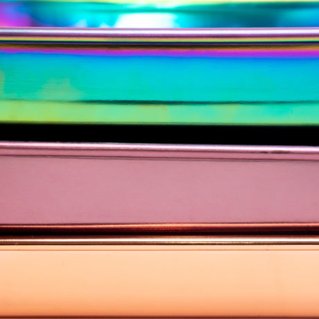 Stainless Steel Rolling Tray featuring reflective metal strips stacked horizontally, showcasing a sleek, durable design perfect for organizing essentials.