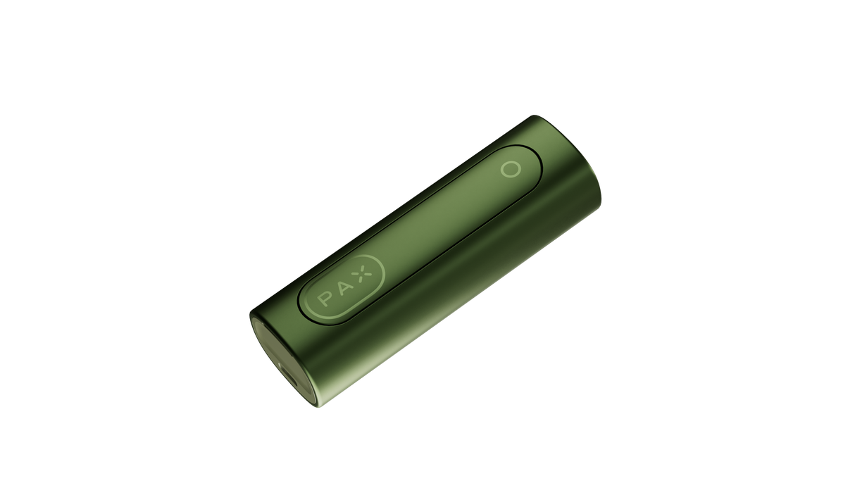 PAX FLOW vape battery, slim and cylindrical, designed for PAX pods, ensuring smooth vapor with advanced hybrid heating and strong draw strength.