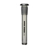 Clear glass tube with matte gray silicone sleeve, labeled // HUMAN GRADE, featuring stabilizing ridges, designed as a 14mm precision-engineered downstem for water pipes.