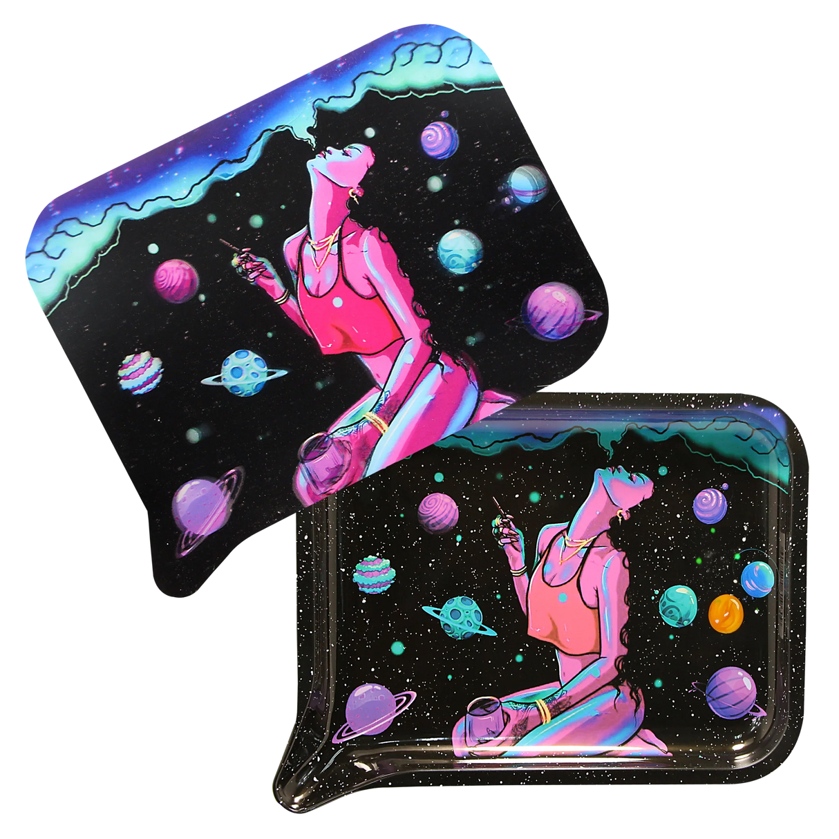 Rolling Tray Medium w Lid - Smoking on Planets