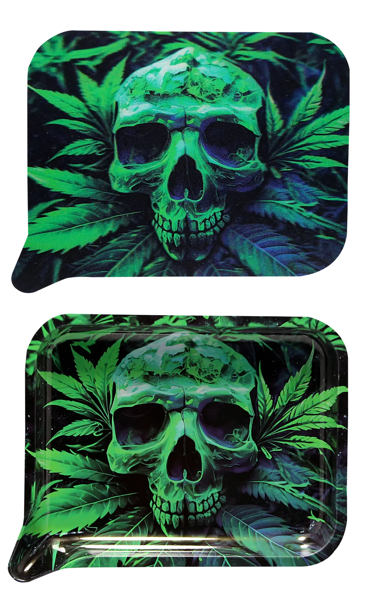 Rolling Tray Medium w Lid - Green Skull