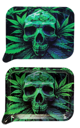Rolling Tray Medium w Lid - Green Skull