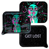 Speech-bubble–shaped tray with graffiti art, featuring a stylized face and GET LOST text, designed for small item storage with integrated funnel and 3D lid.