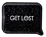 Rolling Tray Small w Lid - Astronaut Meditating, features GET LOST design with unique crossed-out eyes O, on a star-speckled background, enhancing modern style.