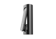 PAX FLOW portable vaporizer with matte-black cylindrical body, hinged mouthpiece featuring the PAX logo; designed for dry herb and concentrate use.