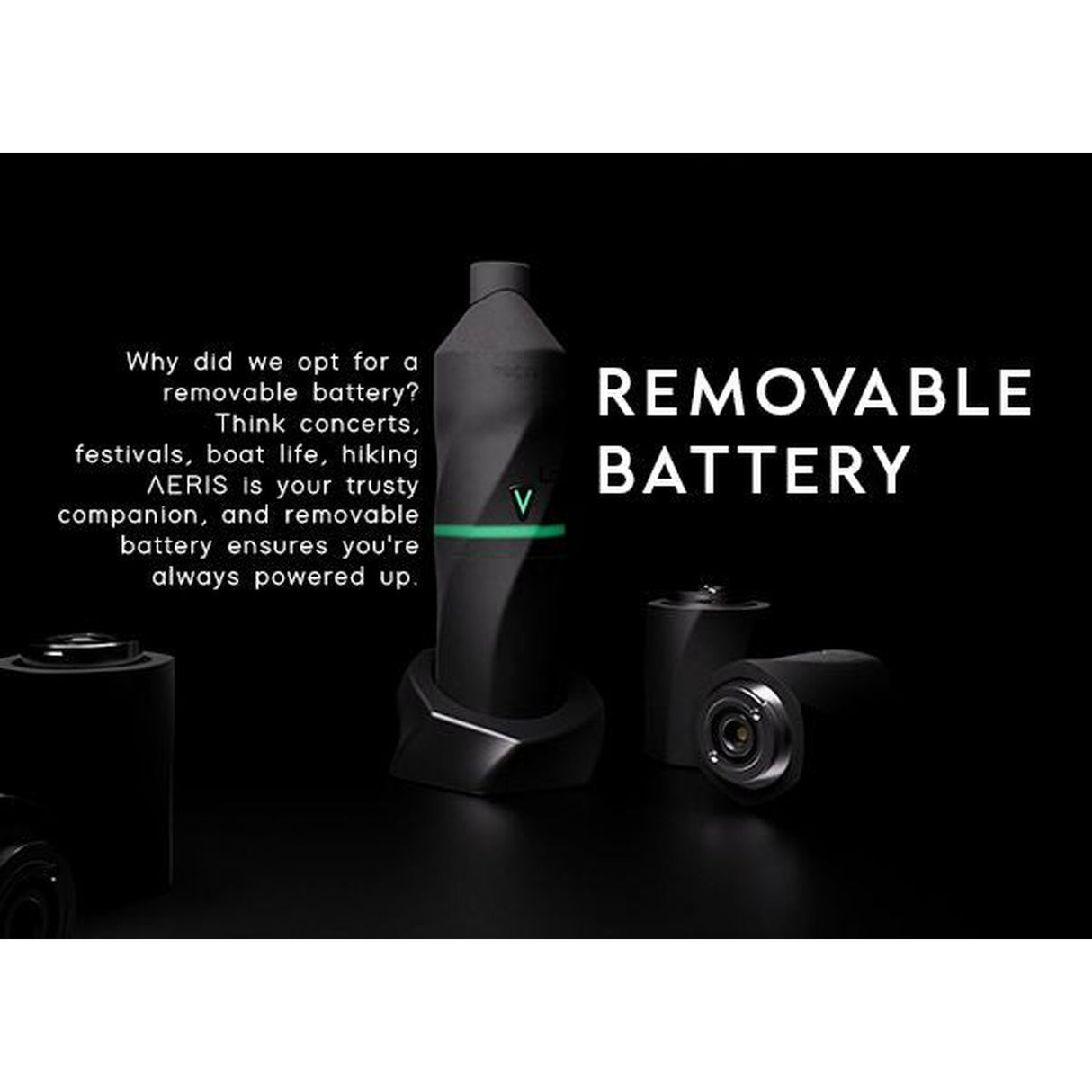 AERIS Portable E-Rig Kit with a black battery, featuring a green light, designed for powerful, compact dabbing with ergonomic and user-friendly setup.