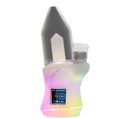 Focus V CARTA 2 Smart Electric Dab Rig with clear cylinder and OLED screen, offering real-time feedback and advanced features for efficient and customizable dabbing sessions.