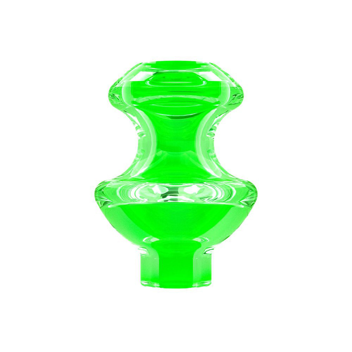 Focus V - Chromatix Carb Cap, a green glass vase-shaped accessory, designed for optimal airflow and heat retention in dabbing sessions with the Focus V Carta E-Rig.