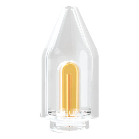 Focus V - Chromatix Glass Top Bubbler Attachment, a clear light bulb-shaped accessory, enhances dabbing with smooth, filtered vapor via water cooling for the CARTA E-Rig.