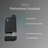 MagBox Magnetic 510 Battery - Silver: Compact, black vape mod with OLED display, magnetic cartridge connector, USB-C charging, and compatibility with 510 cartridges for discreet vaping.