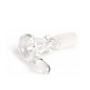 14/20 Thumper Cone Pull-Out Bowl: Small clear glass bowl for water pipes, features a ground-glass joint and side handle for easy removal.