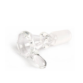 14/20 Thumper Cone Pull-Out Bowl: Small clear glass bowl for water pipes, features a ground-glass joint and side handle for easy removal.