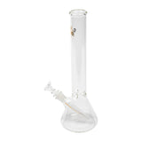 14 Tall Beaker Bong with a straight glass tube, beaker base, removable downstem, and small slide, featuring 24K gold logos and built-in ice catcher.
