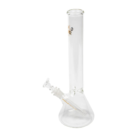 14 Tall Beaker Bong with a straight glass tube, beaker base, removable downstem, and small slide, featuring 24K gold logos and built-in ice catcher.