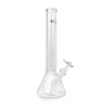 14 Tall Beaker Bong with clear glass, cylindrical neck, conical base, built-in ice catcher, and removable down-stem. Luxurious 24K gold logos enhance its elegant design.