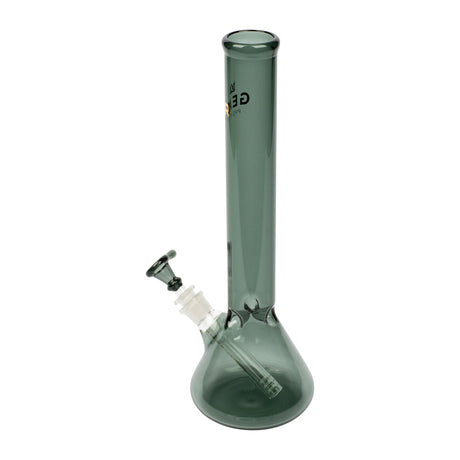 14 Tall Beaker Bong with clear glass, beaker base, long neck, removable downstem, ice pinches, and 24K gold logos for a luxurious touch.