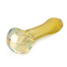 GEAR Premium 3.75 Hand Pipe: Amber-yellow glass pipe with built-in ash catcher mouthpiece, showcasing a 24K gold decal for an elegant, compact design.