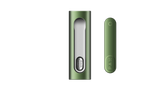 PAX FLOW components: magnetic charging chamber and PAX Era pod, forming a compact oil-vaporizer for smooth, flavorful vapor.