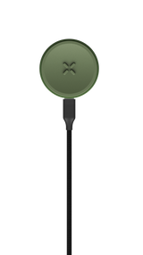 PAX FLOW magnetic Qi-style charging puck on braided cable, designed for use with the advanced dry herb vaporizer, ensuring efficient charging and portability.