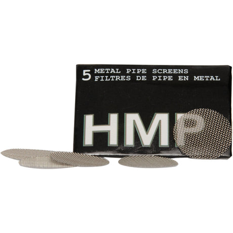 15mm Screens for Bongs and Pipes - Steel, showing a box containing metal pipe screens, designed to enhance smoking by preventing debris and ensuring smooth airflow.