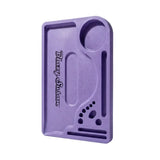 Purple hemp plastic rolling tray with multiple compartments for organizing herbs, featuring durable, biodegradable construction and an eco-friendly design.