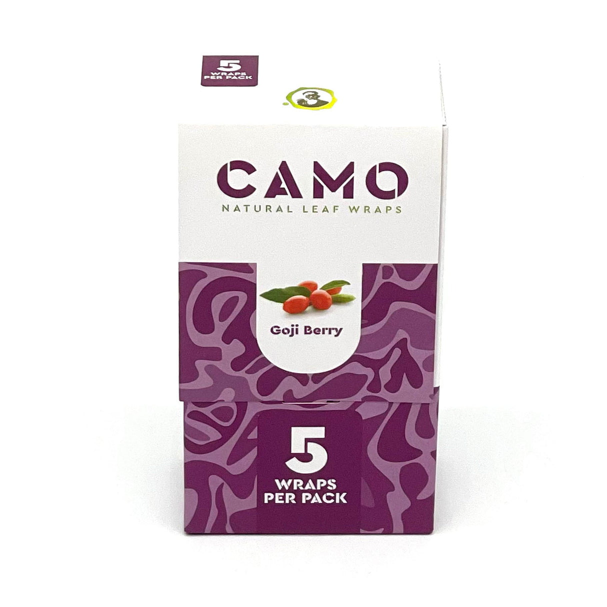 Chamomile Wraps - Goji - Carton of 25, featuring resealable packs with wraps made from chamomile and mate plants, offering a tobacco-free, slow-burning experience.