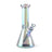 10 Tall Terminator Hex Top Beaker Bong with iridescent finish, wide conical base, straight tube, removable downstem, and hexagonal neck for stability and style.