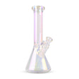 12 Tall Terminator Hex Top Beaker Tube - Rainbow Metallic with iridescent glass, hexagonal neck, beaker base, and built-in ice catcher for smooth, stylish use.