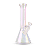 12 Tall Terminator Hex Top Beaker Tube - Rainbow Metallic with iridescent glass, hexagonal neck, beaker base, and built-in ice catcher for smooth, stylish use.